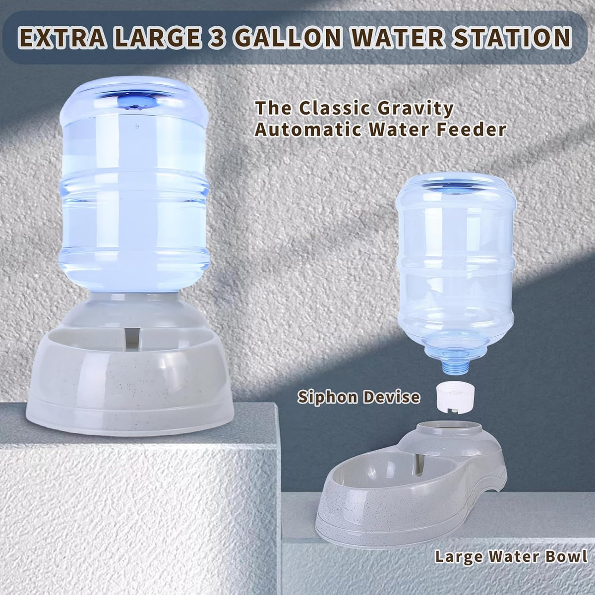 Large Dog Water Bowl Dispenser,3 Gallon/11L Gravity Automatic Pet Water Dispenser,Gravity Water Bowl for Dogs Cats,Large Dog Water Fountain