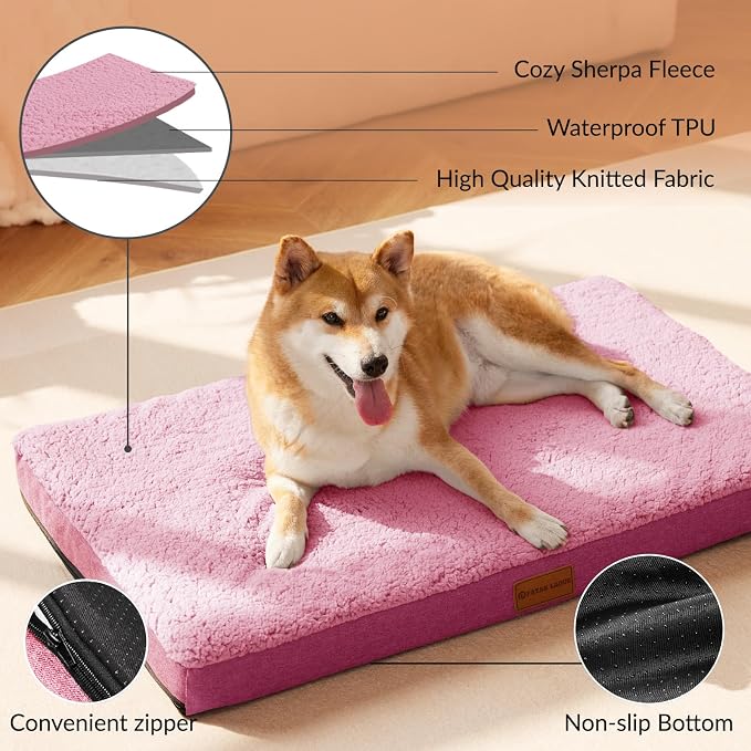 Patas Lague Orthopedic Large Dog Bed Washable Pet Sofa Mat 56''X40'' Pink | Egg-Crate Foam Dog Couch For Large Sized Dogs, Waterproof Removable Cover, Soft Pet Crate Bed With Nonskid Bottom
