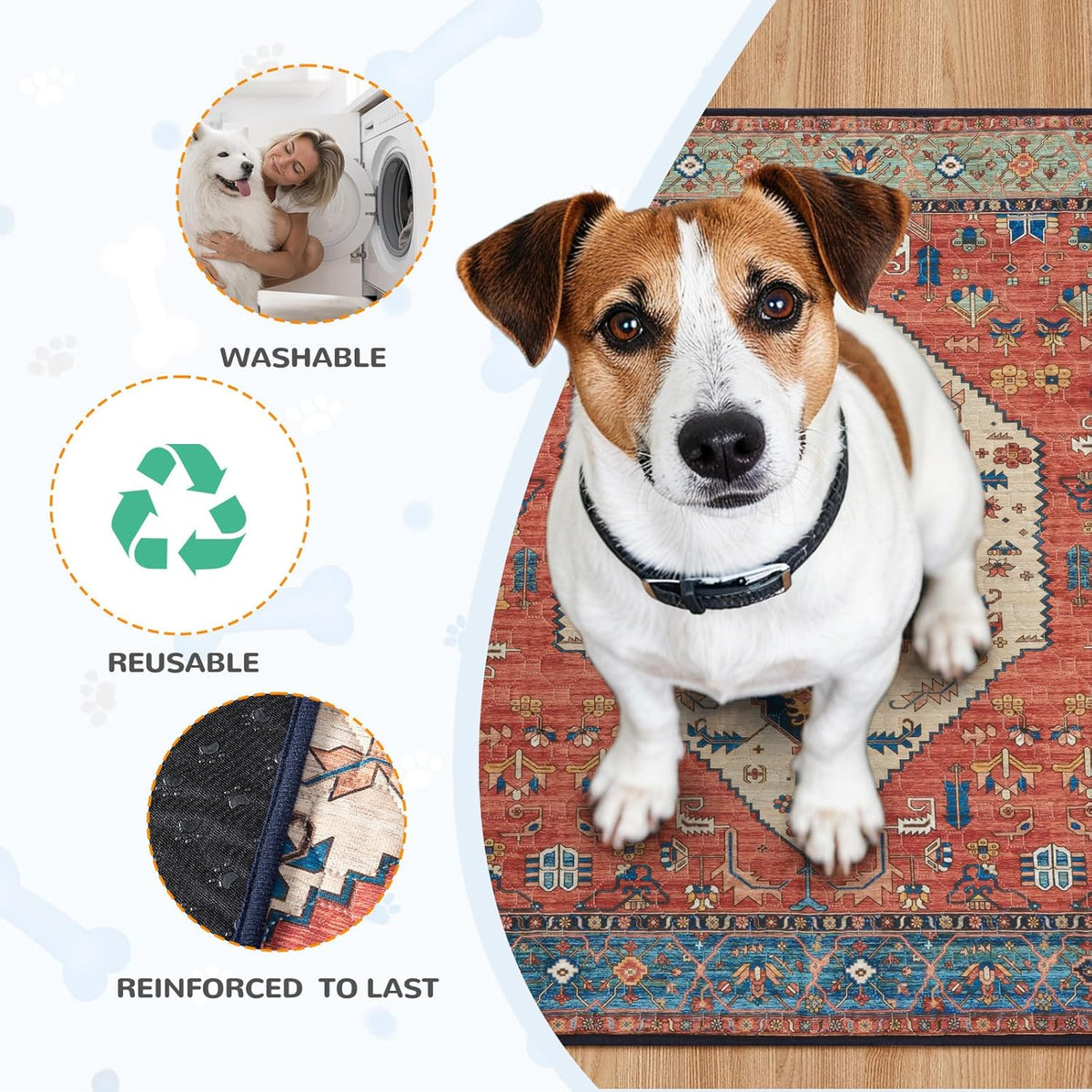 Lahome Super Absorbent Washable Pee Pads for Dogs - Secure Floor Protection - Non-Slip, Leakproof Reusable Pads for Training, Crates & Playpens (2 Pack, 36"x36", Red)