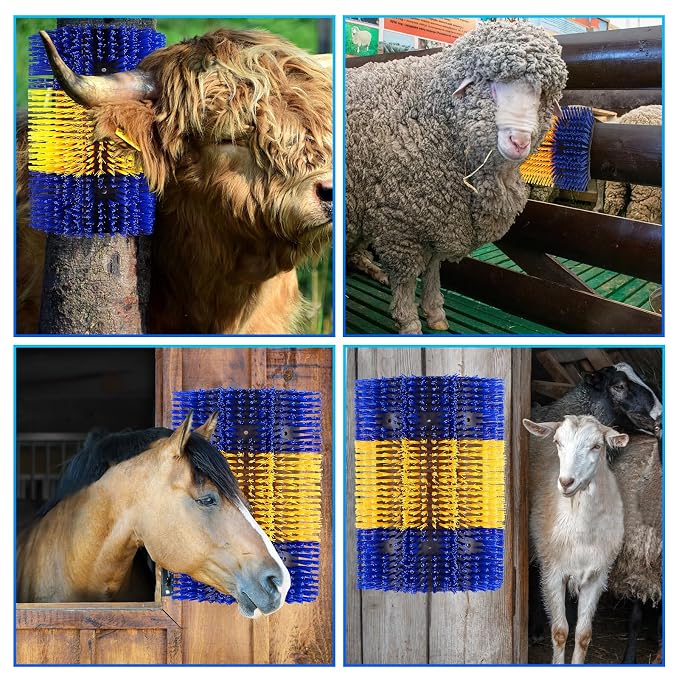 Extra Large Size Livestock Scratching Brush, Upgraded Horse/Goat/Cow/Cattle Scratcher Brush for Grooming, Itch Relief Horse Scratcher Brushes Kit with Two Sets of Mounting Screws(1-Pack,Yellow)