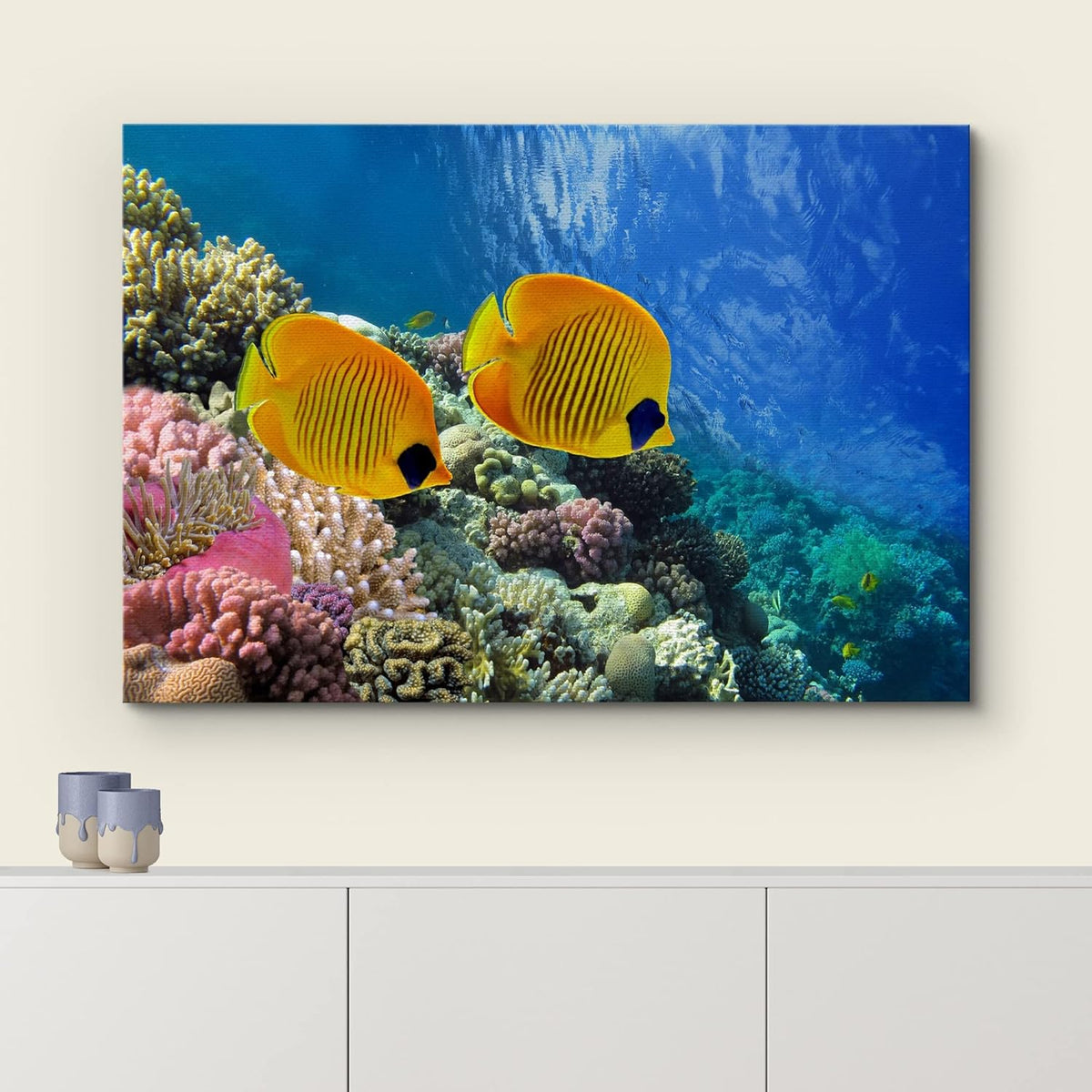 wall26 Canvas Print Wall Art Tropical Yellow Fish with Vibrant Coral Reef Nature Ocean Photography Realism Nautical Scenic Relax/Calm Multicolor Ultra for Living Room, Bedroom, Office - 12"x18"