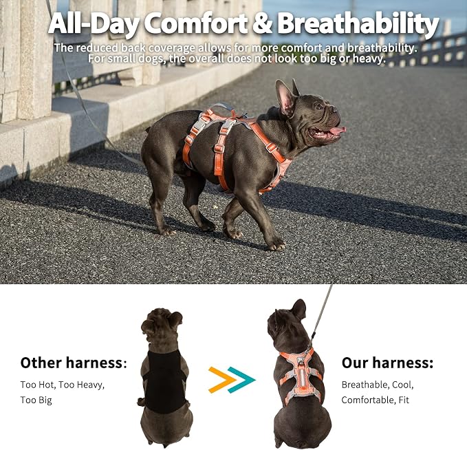 No Escape Dog Harness, Escape Proof Harness, Fully Reflective Harness with Padded Handle, Breathable,Durable, Adjustable Vest for Medium Dogs Walking, Training, and Running Gear (Orange,M)
