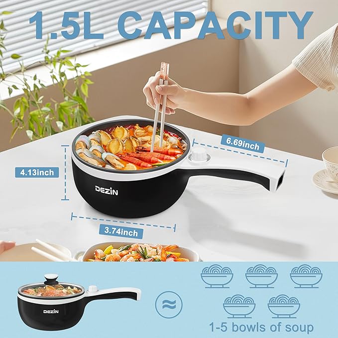 Dezin Hot Pot Electric with Steamer Upgraded, Non-Stick Sauté Pan, Rapid