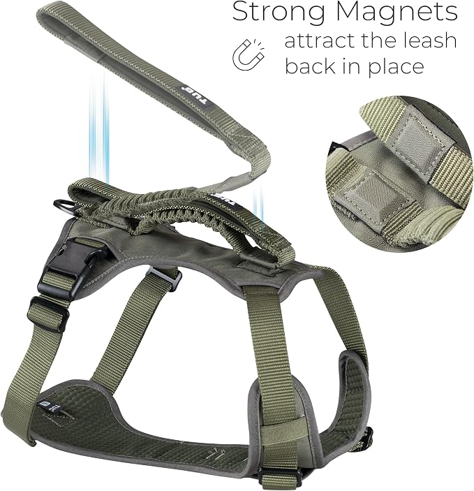 TUG Grab Dog Harness with Built-in Magnetic Traffic Leash (XL/Green) | Padded Magnetic Traffic Handle | Dual Leash Clips | 4-Point Adjustable Fit | Durable Nylon