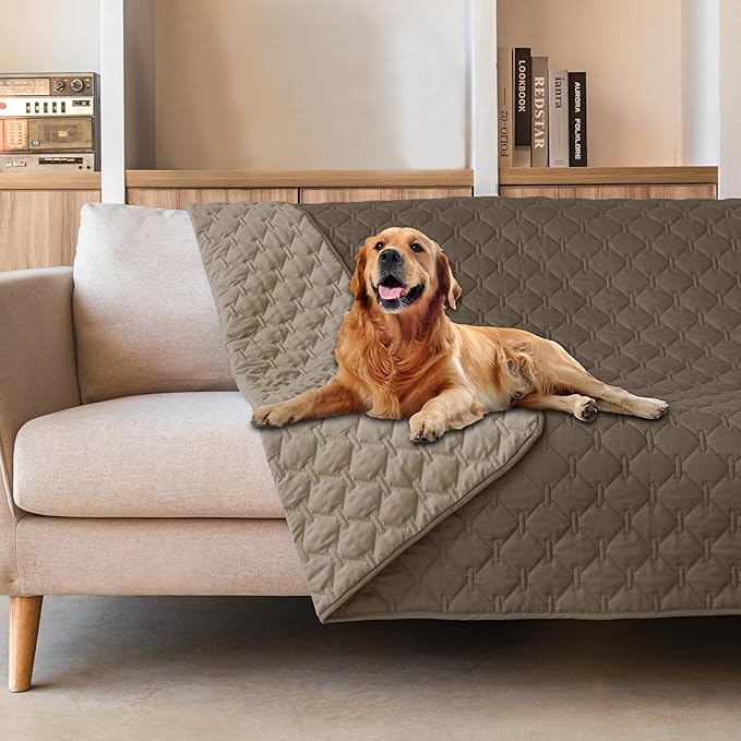 gogobunny 100% Double Sided Waterproof Dog Blanket Soft Pet Bed Cover Reversible Protect Furniture Couch Sofa Car for Puppy Cat Kids (Dark Walnut/Light Walnut, 52x82 Inch (Pack of 1))