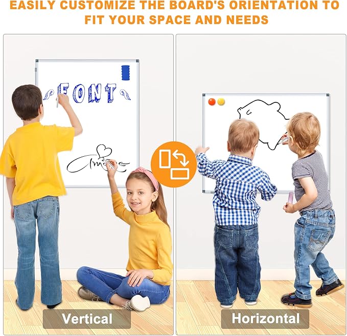 H-Qprobd Magnetic Whiteboard 24" x 18" Dry Erase White Board for Wall, Hanging Mounted Whiteboard with Aluminum Marker Tray