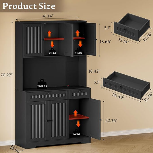 Pantry Cabinet with Charging Station and Light, Tall Kitchen Pantry Storage