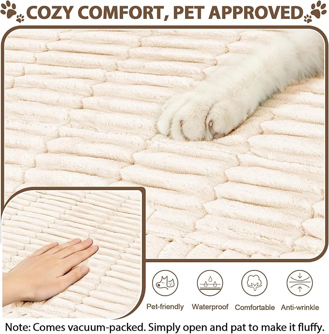 FUANGUI Waterproof Couch Cover Sofa Cover for Dogs and Pets Sofa Protector | Non-Slip Washable Fuzzy Soft Cat Bed Sofa Slipcover for 2-3 Cushion Couch Sofa Pet Friendly, Beige, 27.6" x 70.9", 1 pcs
