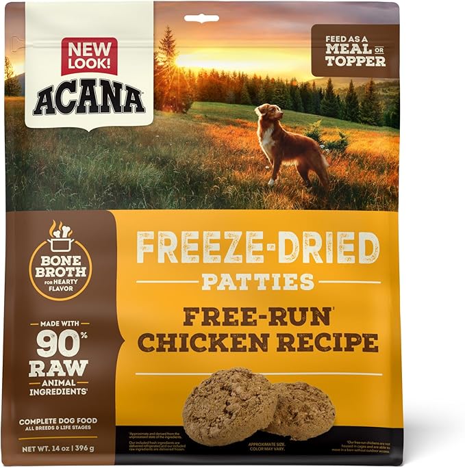 ACANA Grain-Free High Protein Freeze Dried Dog Food & Topper Free-Run Chicken Recipe Patties 14oz Bag