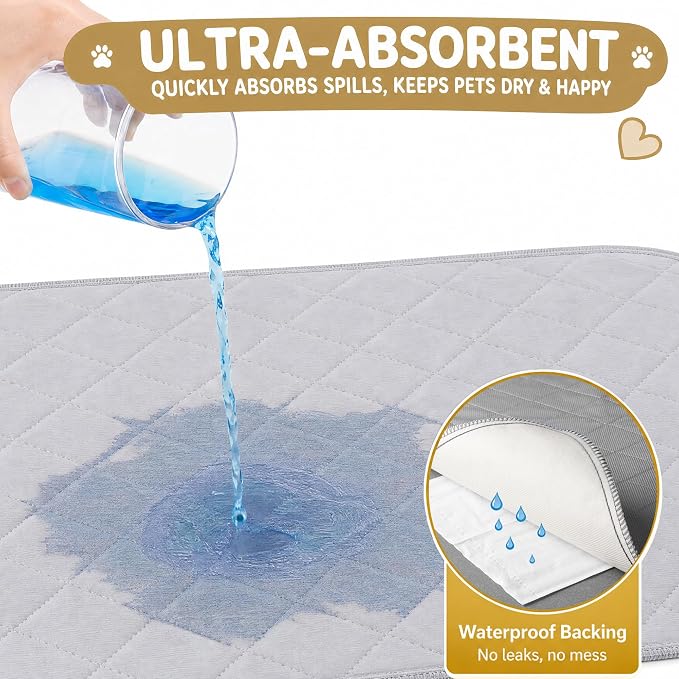 CoolShields Washable Pee Pads for Dogs, 34'' x 52'', Grey, 2 Pack | Ultra-Absorbent Reusable Waterproof Puppy Pad for Crates, Playpens, Carpets, and Floors—Ideal for Dogs, Cats, and Small Pets