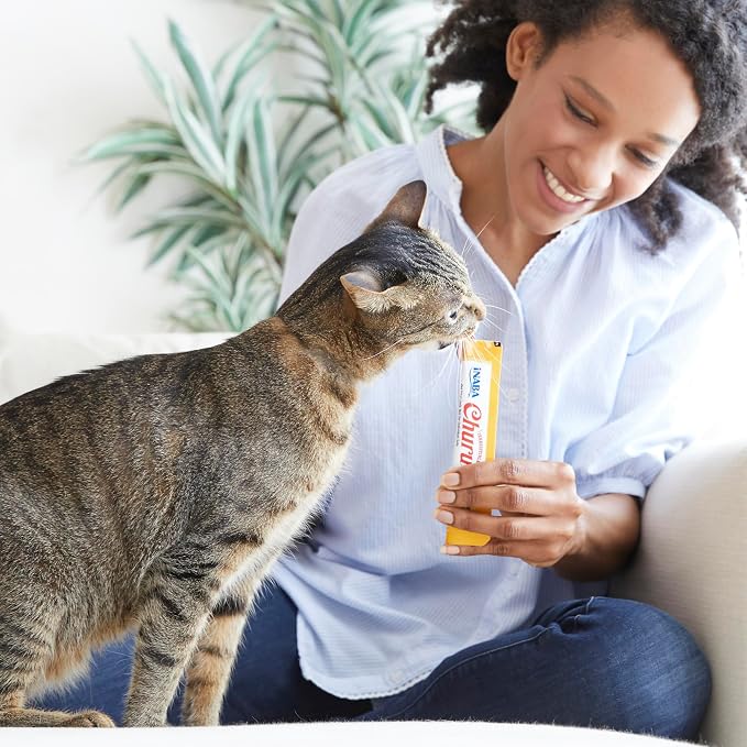 INABA Churu Cat Treats, Lickable, Squeezable Creamy Purée Cat Treat with Green Tea Extract & Taurine, 0.5 Ounces Each Tube, 50 Tubes, Chicken & Seafood Variety