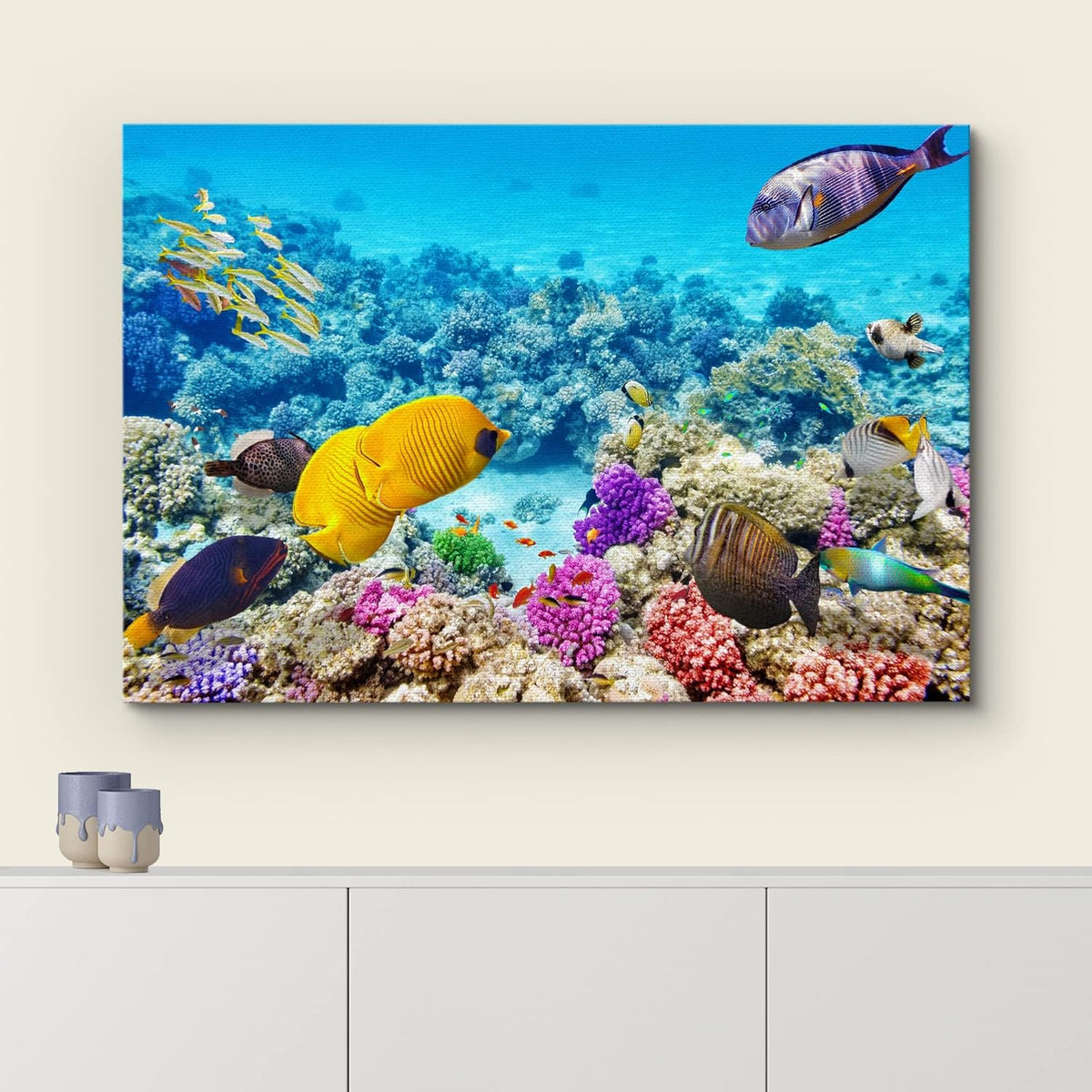 wall26 Canvas Print Wall Art Vibrant Teal Underwater Fish Coral Reef Nature Animals Photography Realism Scenic Landscape Wilderness Earth Colorful for Living Room, Bedroom, Office - 32"x48"