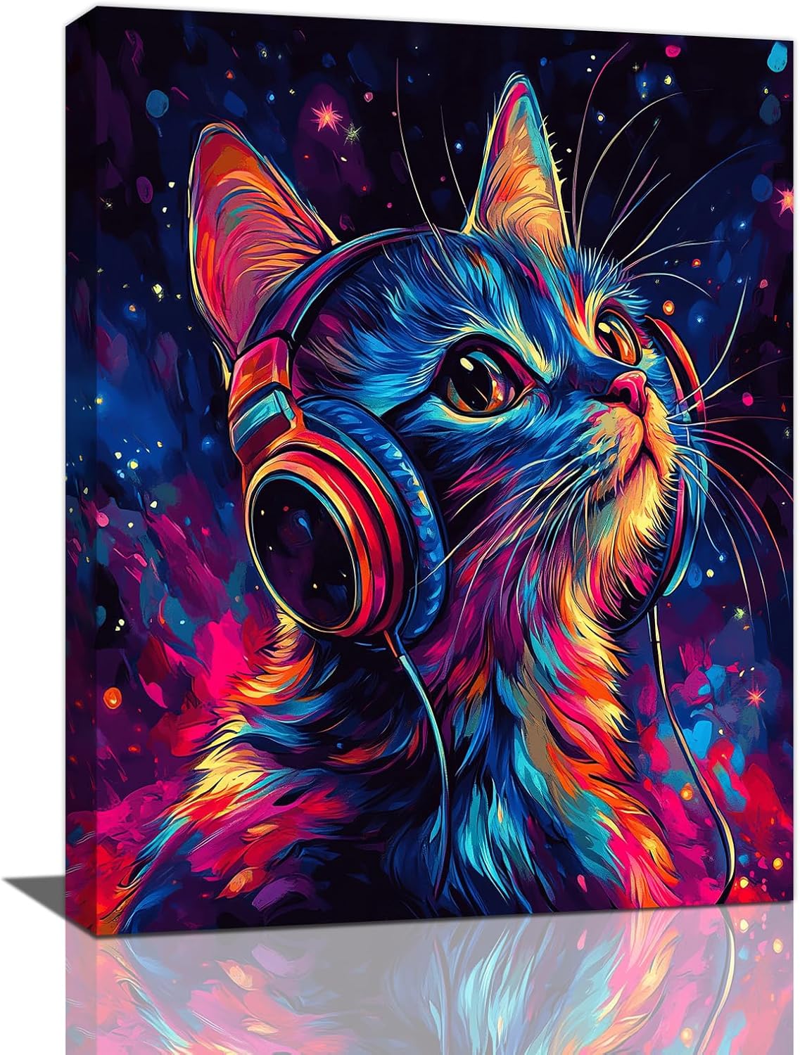 Cat Wall Art Canvas Fantastic Animal Wall Decor Prints Framed Painting Colorful Pictures Gifts Artwork for Bathroom Living Dining Kitchen 16"x20"