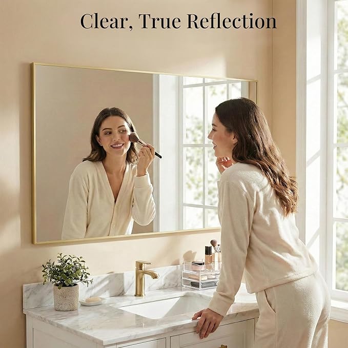 55"x30" Gold Bathroom Mirror, Metal Framed Vanity Mirror