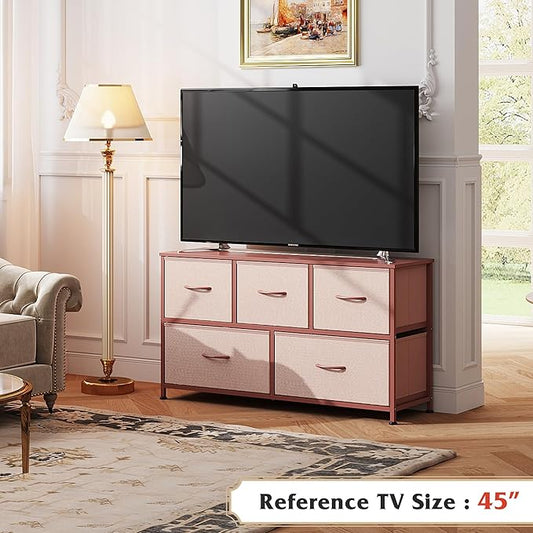 WLIVE Dresser for Bedroom with 5 Drawers, Wide Chest of Drawers, Fabric Dresser
