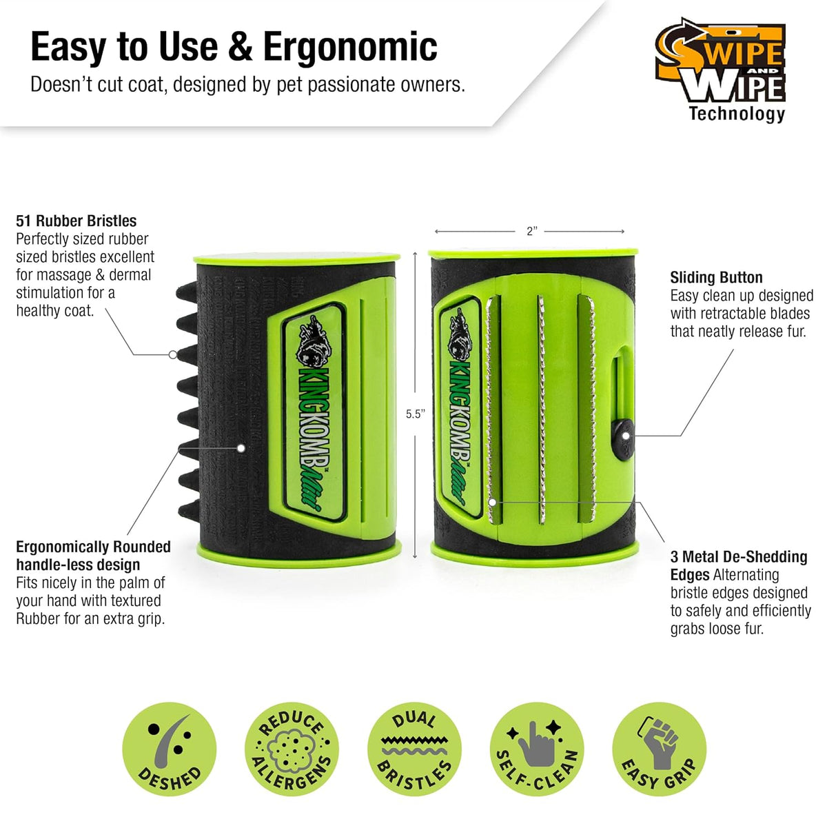 King Kanine Mini King Komb Pet Grooming Brush, Self Cleaning Deshedding | Multi-Use Tool for Cats & Kittens of All Life Stages | Mini Brush Pet for Grooming and Loose Hair | Perfect for Small Coats