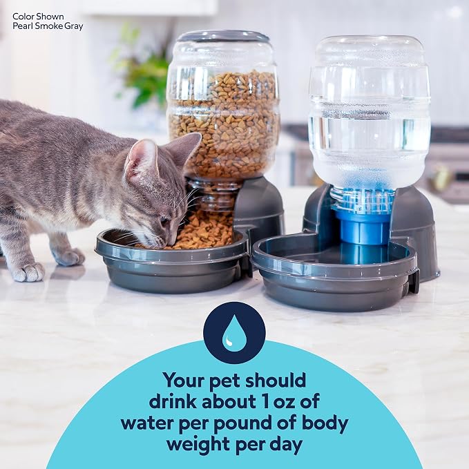 Petmate Replendish Gravity Automatic Dog Water Dispenser Pet Waterer and Pet Feeder Set with Microban Protection Base, 100% BPA Free, Wide Mouth Bowl - 0.5 Gallon Water, 2 lb Food