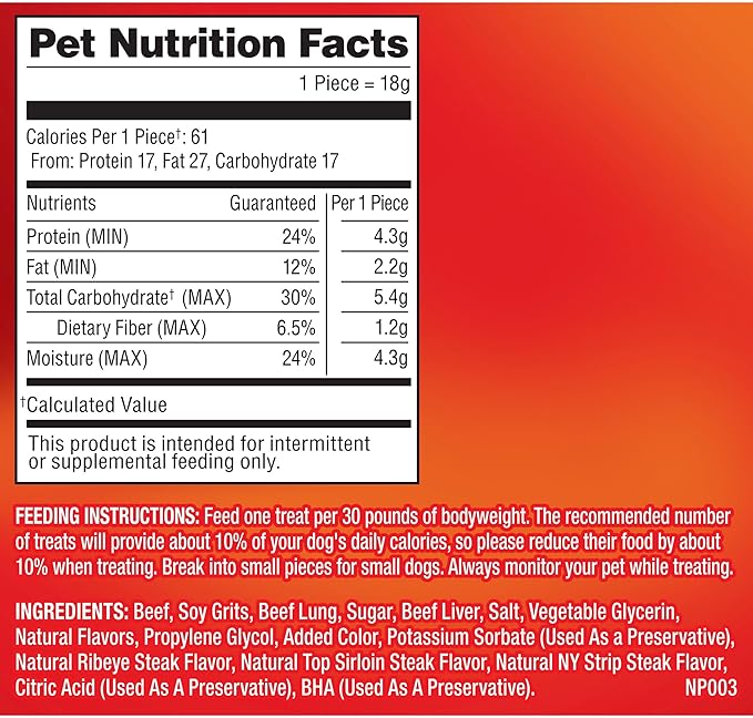 Pup-Peroni Dog Treats, Triple Steak Flavor, 22.5 Ounce, Ribeye, Top Sirloin, NY Strip Flavors