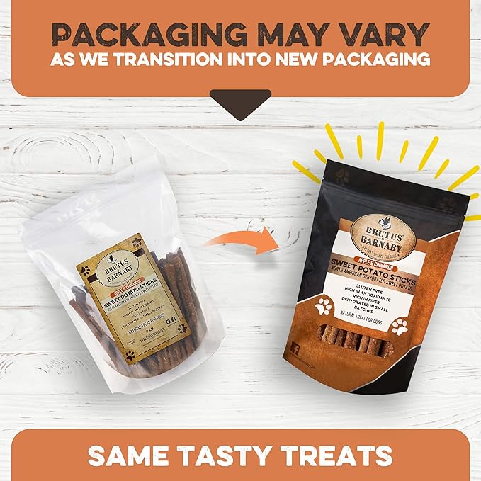 BRUTUS & BARNABY USA Sweet Potato Dog Treats - Crunchy Grain Free Cinnamon Apple Sticks, Promotes Positive Gut Health with Natural Anti-Diarrhea Properties (Cinnamon & Apple, 2 lb)