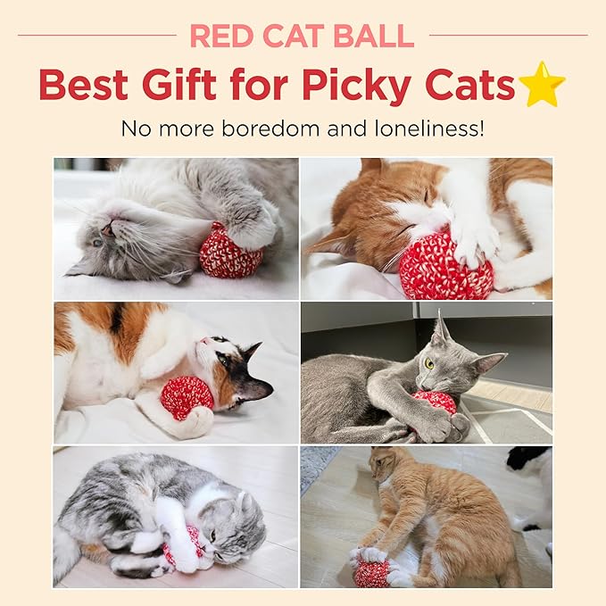 JAYU PET Red Cat Ball [W/O Bell Version] - Handmade Silvervine Cat Toy with Catnip, Interactive Matatabi Ball for Indoor Cats & Kittens, Feline Play Toy & Gift (2.7 inch)