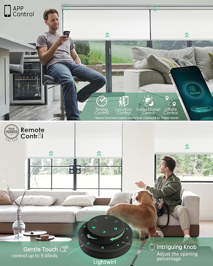 Yoolax Motorized Blinds with Remote, Automatic Window Shades Work with Alexa