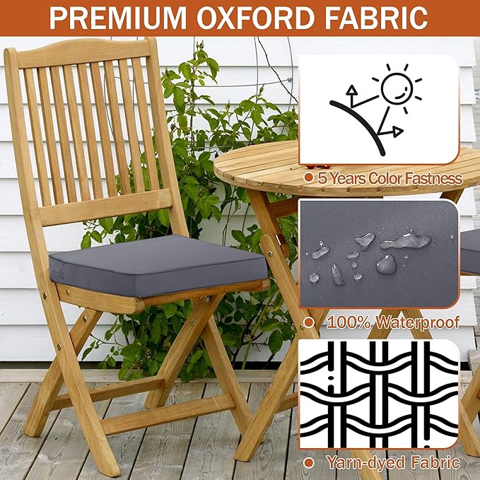 4 Pack Outdoor Chair Cushions 19 x 19 Inch Waterproof Patio Chair Cushions with Tie 5 Year Color Fastness Thick Outdoor Seat Cushion for Garden Lawn Patio Furniture Dark Grey