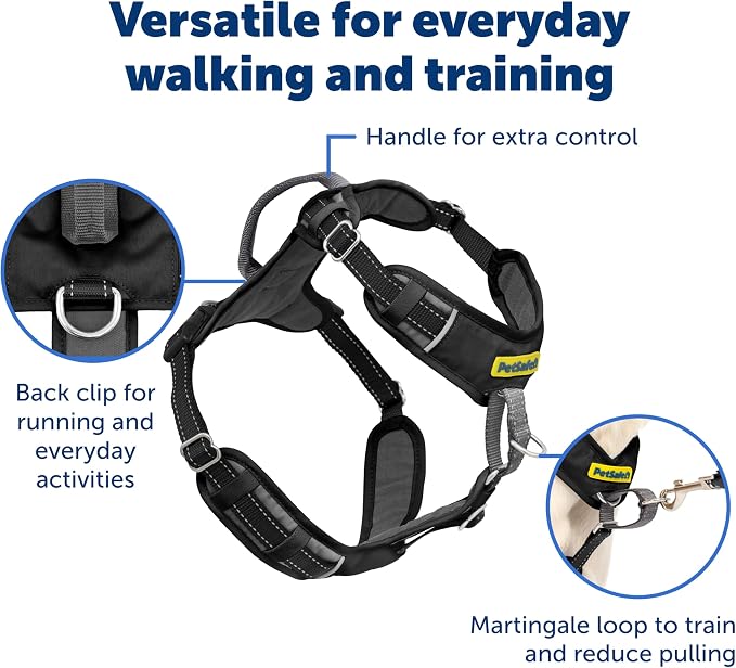 PetSafe Easy Walk Comfort No Pull Dog Harness, Black, Extra Small | Stops Pulling on First Use with Front Martingale Loop, Full-Body Padding, 5-Point Adjustable Fit