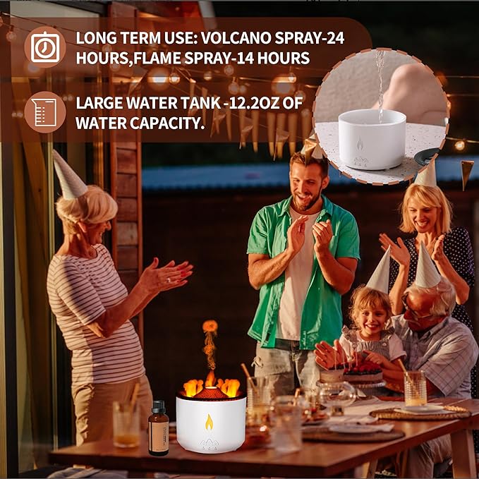 BOHOFAM Essential Oil Diffuser 360ML, Volcano Diffuser/Humidifier, Flame and