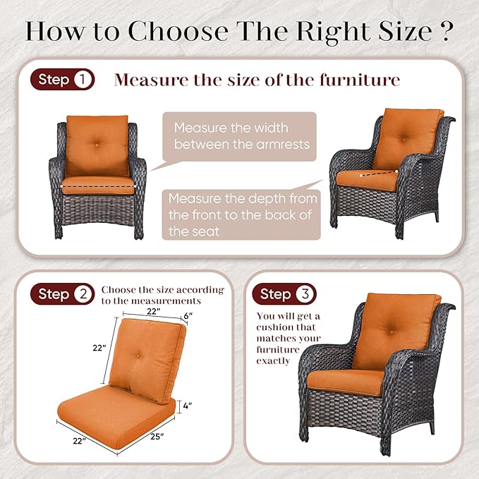 Outdoor Chair Cushions-Patio Chair Cushions Set of 2 with Removable Cover 22 X 25 Inch Outdoor Cushions for Patio Furniture Chair Sofa Couch-Orange