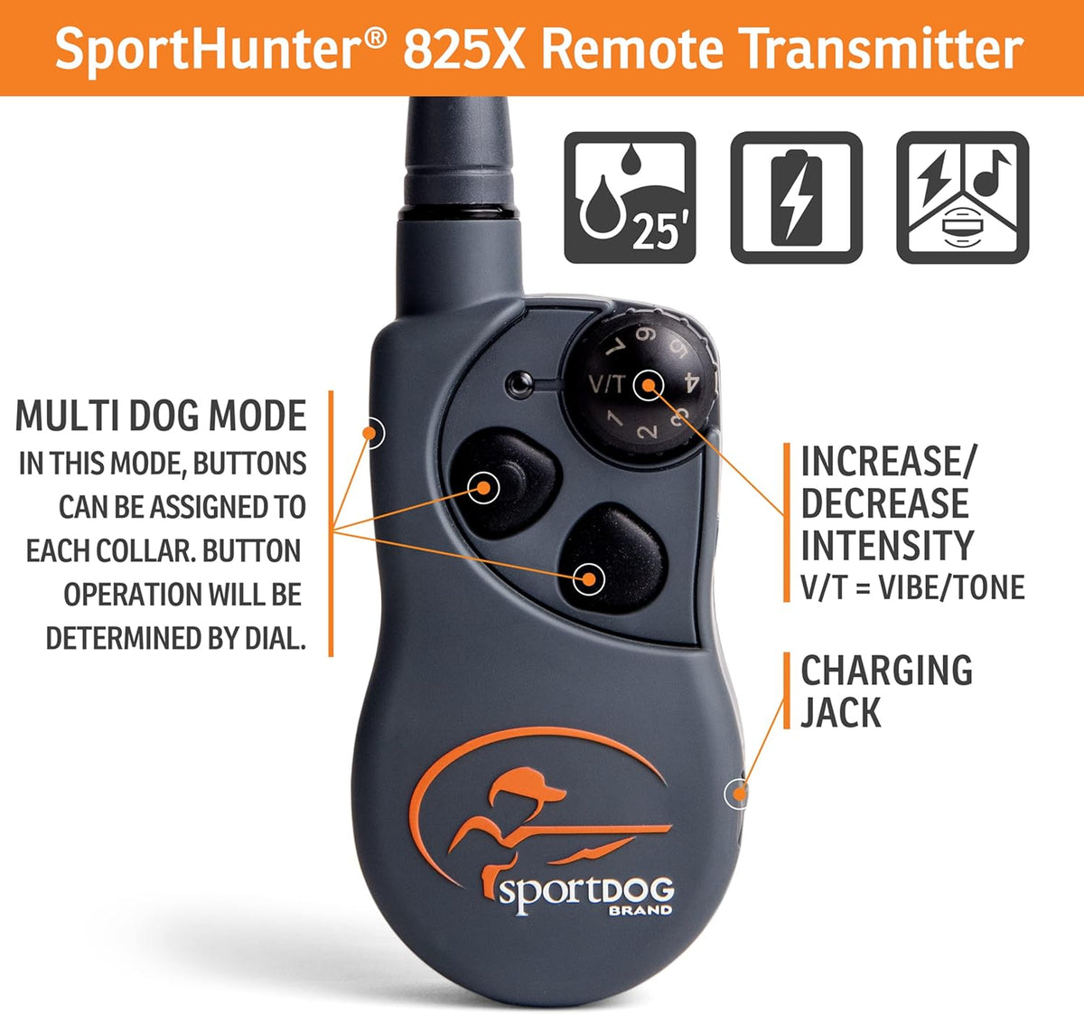 SportDOG Brand SportHunter 825X Remote Trainer - Static Collar - 1/2 Mile Range - Rechargeable Dog Training Collar with Static, Vibrate, and Tone - SD-825X