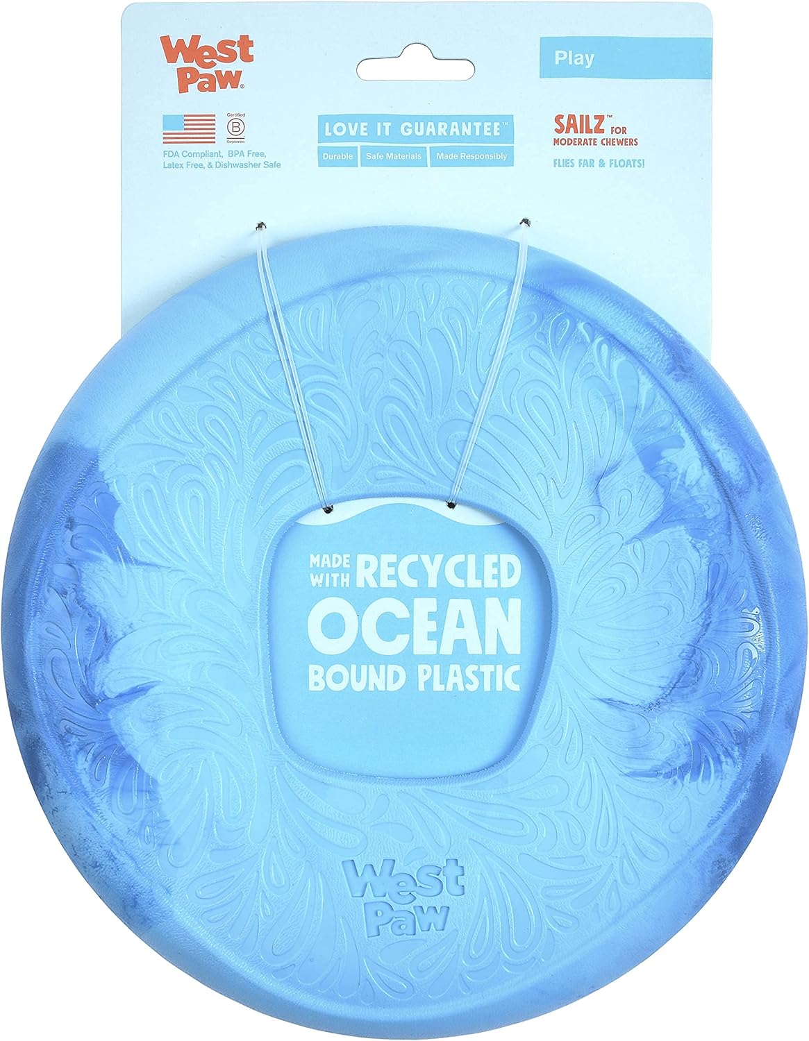 WEST PAW Seaflex Sailz Dog Toy Flying Disc - Machine Washable Eco-Friendly Zogoflex Toys for Moderate Chewers - Perfect for Fetch, Gnawing, Catch, Pet Training - Surf