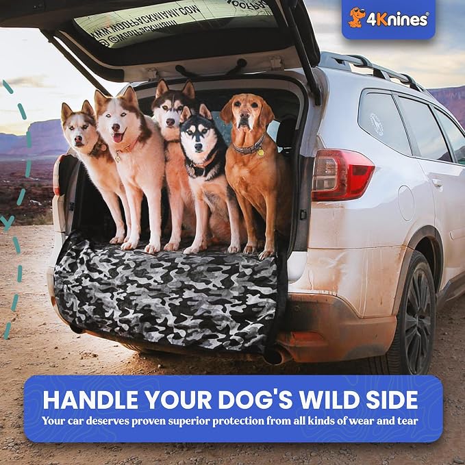4Knines Split Cargo Liner for SUV – for Dogs & Pets, Heavy-Duty, Waterproof Trunk Mat & Cargo Cover – Fits 60/40 Split Bench & Armrest Pass-Through – Machine Washable, Non-Slip, Durable (Small, Camo)