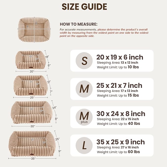 Dog Beds Large Sized Dog,Rectangle Orthopedic Pet Bed for Large Dog, Comfort Fluffy Memory Foam Dog Beds with Anti-Slip Bottom,Camel(35x25x9inchs)