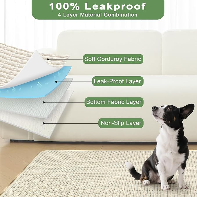 Washable Pee Pads for Dogs Puppy Pad, Cream White 40”x60” 1 Pack | High Absorbent Dog Pee Pad Leak Proof Cat Rugs, Reusable Non Slip Pet Mat, Wee Wee Pads for Training, Crate and Floor