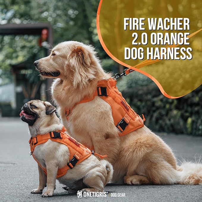 OneTigris Tactical Dog Harness Vest,No-Pull Service Dog Vest with Hook & Loop Panels,Adjustable Dog Vest Harness for Walking Hiking Training(Orange,XS)