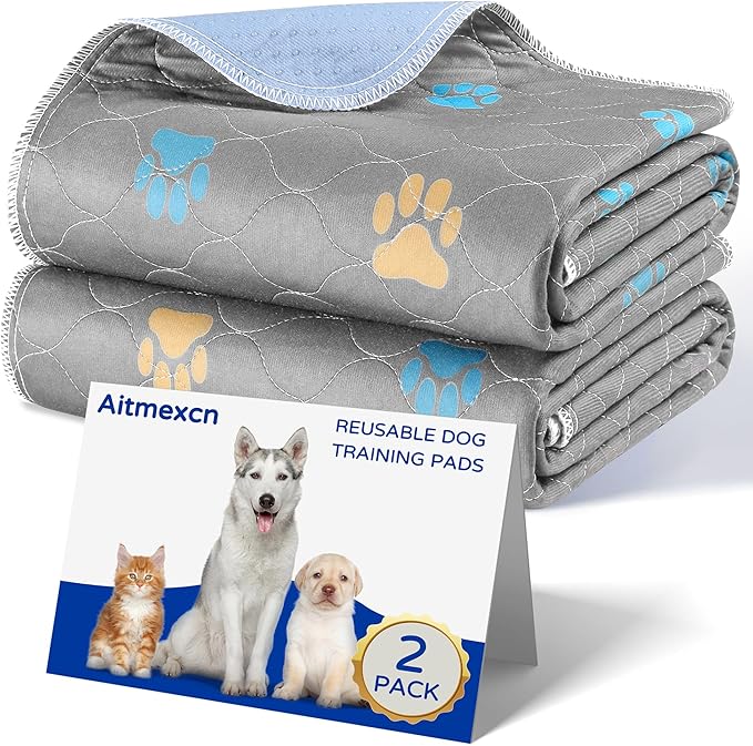 Aitmexcn Washable Pee Pads for Dogs, 2 Pack Extra Large Reusable Puppy Training Pads, Heavy Absorbency, Leak-Resistant Non-Slip Mats for Playpens, Whelping and Senior Dogs, Gray (54"x54")