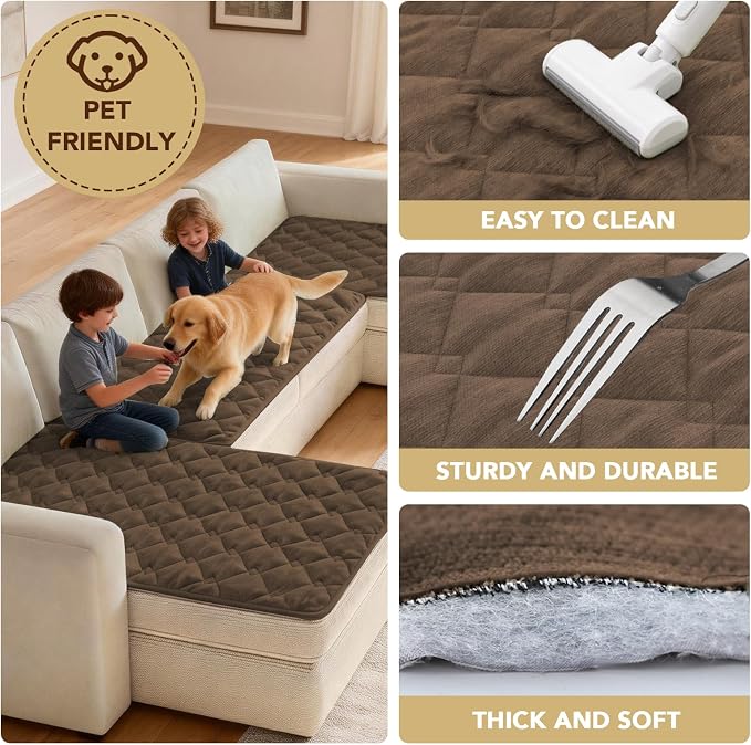 H.VERSAILTEX Chenille Couch Cover for Dogs Washable Soft Fuzzy Sofa Covers for 3 Cushion Couch Sectional Sofa Cover Thick Pet Couch Cover Protector Non-Slip Dog Bed Cover(Coco Mocha, 28" x 102")
