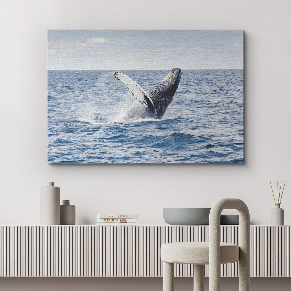wall26 Canvas Print Wall Art Tropical Ocean Sea Water Horizon Blue Whale Nature Animals Photography Realism Rustic Scenic Landscape Wilderness Colorful for Living Room, Bedroom, Office - 32"x48"