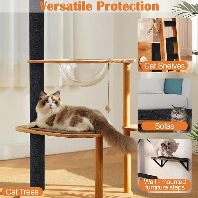 Cat Scratch Furniture Protector - 158" x 17" Trimmable Self-Adhesive Cats Claws Scratch Pads, DIY Cat Climbing Couch Protector for Scratch Post Cat Tree Replacement Indoor (Black)