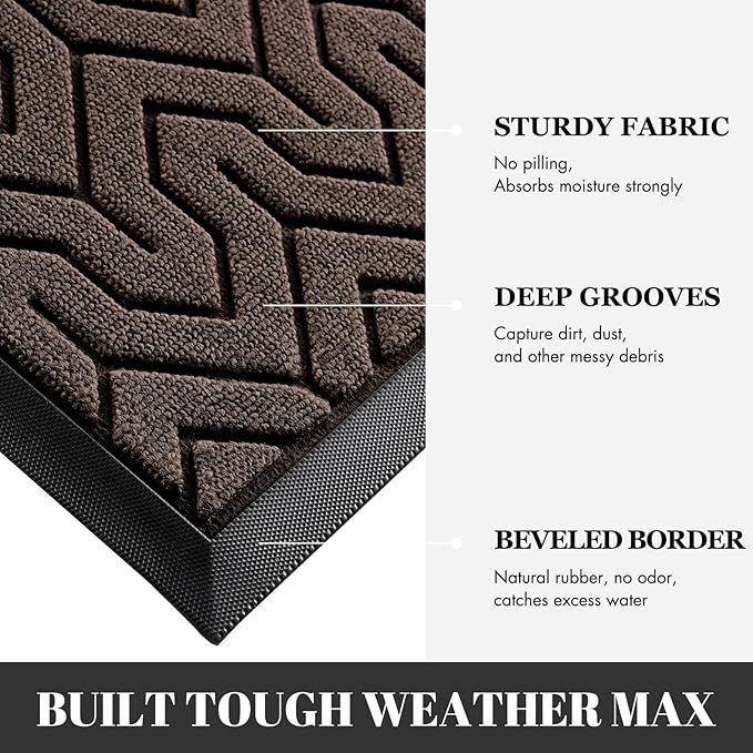 Yimobra Extra Large Door Mat Outside Entrance 60x36, Waterproof Heavy Duty Outdoor Mats for Front Door, Non Slip Rubber Entry Mat for Garage Patio Indoor, Easy Clean, Brown