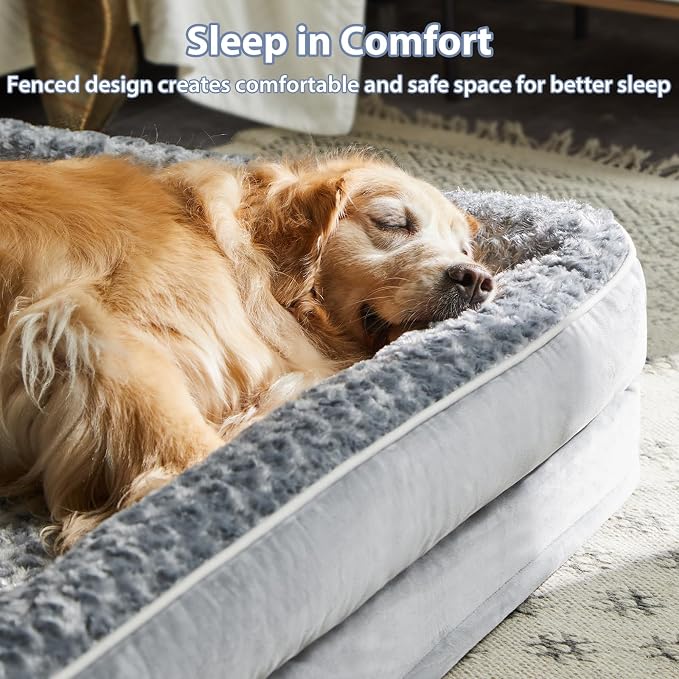 WNPETHOME Orthopedic Washable XL Dog Bed for Senior Dog Cozy Sleep | Extra Large Waterproof Big Soft Dog Couch Sofa Bed for Dogs Relax with Removable Cover Supportive Pet Bed Grey 45x35 Inch