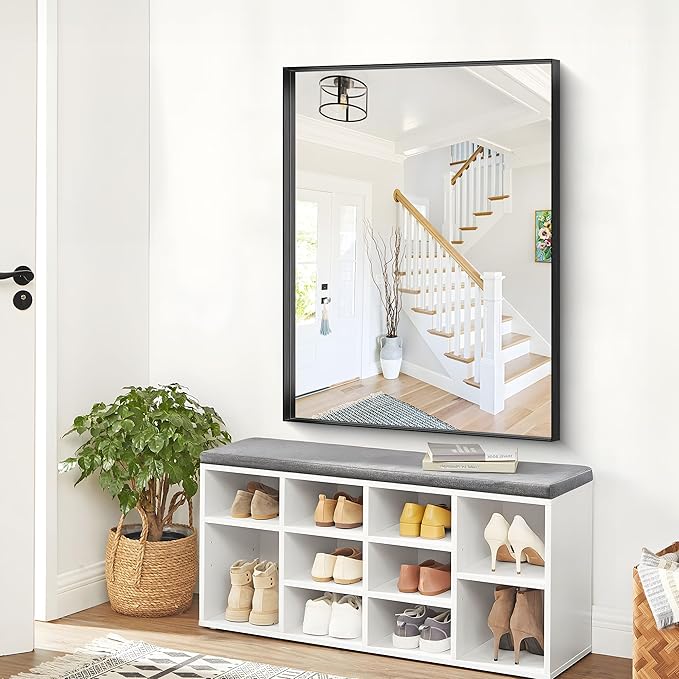 Black Bathroom Mirror, 36x48 Inch Rectangular Deep Frame Mirror, Large Wall