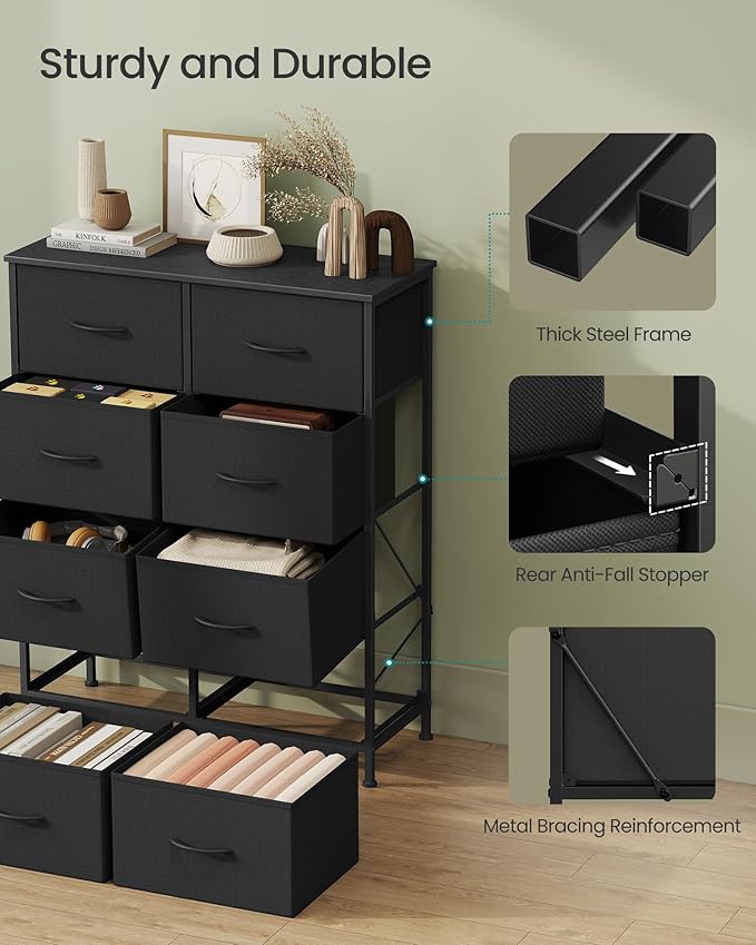SONGMICS Dresser for Bedroom, Chest of Drawers, 8 Non-Woven Fabric Drawers