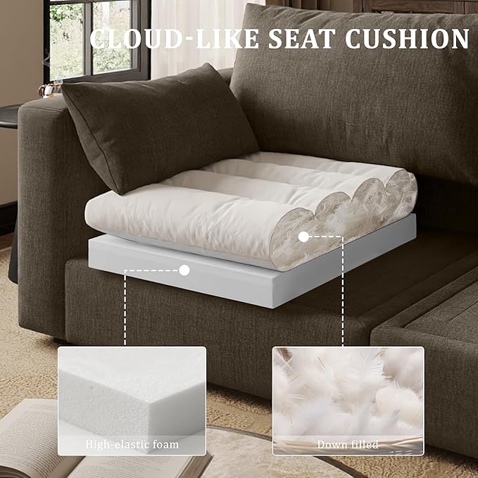 Cloud Modular Sectional Sofa Couch with Storage Ottoman, 128" Oversized Sectional Couches for Living Room, Cloud Modular L-Shaped Sofa with Chaise, 5 Seater, Chenille, Dark Gray