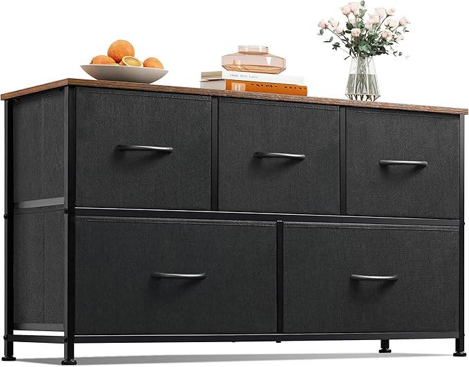 WLIVE Dresser for Bedroom with 5 Drawers, Wide Chest of Drawers, Fabric Dresser