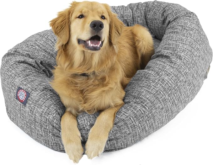 Majestic Pet Bagel Calming Dog Bed 52 in X-Large, Round Washable, Lt. Black | Cozy Soft Fluffy Donut Pet Bed with Spine Support for Head Rest – Anti-Anxiety Comfort for Puppies & Dogs, 52x35x11 Inches