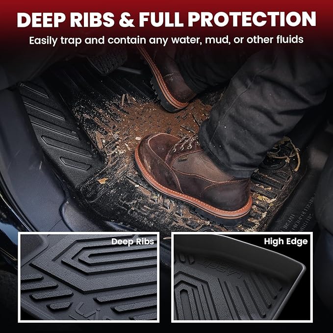 LASFIT Floor Mats for Honda CR-V 2016 2015 2014 2013 2012 EX & LX & SE (NOT Fit EX-L & Touring), Custom Fit All Weather Protection TPE Floor Liner,1st & 2nd Row, Black
