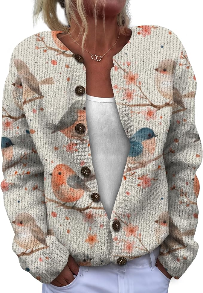 Women Sweaters Cardigan Fashion Long Sleeve Crewneck Sweaters Button Chunky Outerwear Fall Winter Casual Wear