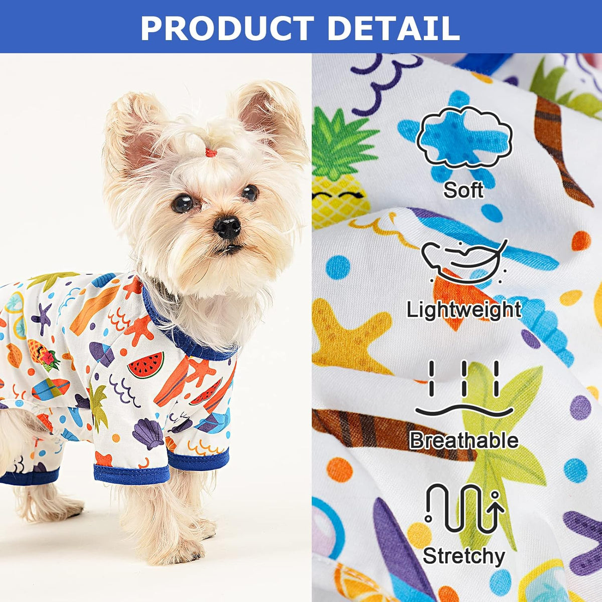 Dog Pajamas Pjs Fall Summer Dog Clothes for Small Dogs Girl - Boy - Medium Size Dogs, Soft Stretchy Puppy Clothes Doggie Onesies Cat Pet Jammies Outfit (Beach, XX-Large)