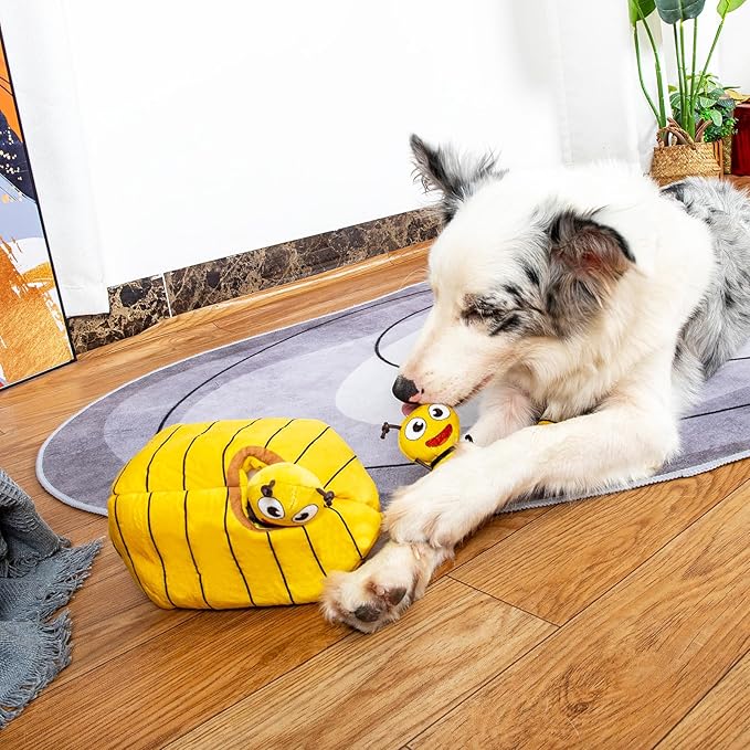Hollypet Hide and Seek Squeaky Dog Toy, Designed Interactive Puzzle Plush Stuffed Puppy Toys, Bees
